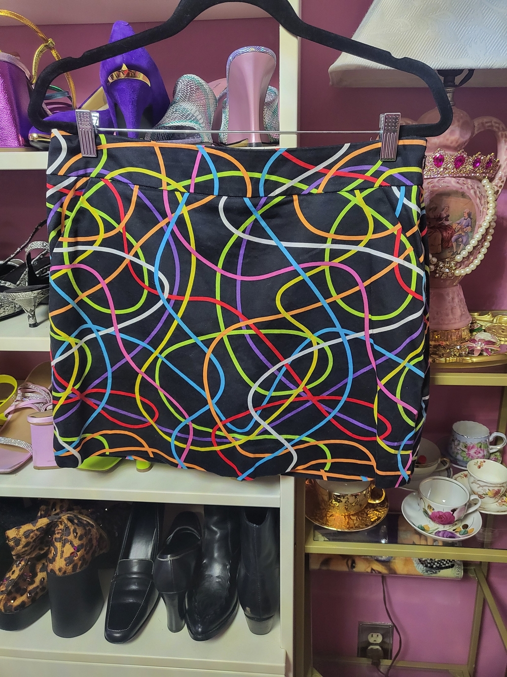 Loudmouth Black Mini Skirt with Neon Multicolor Loop Print